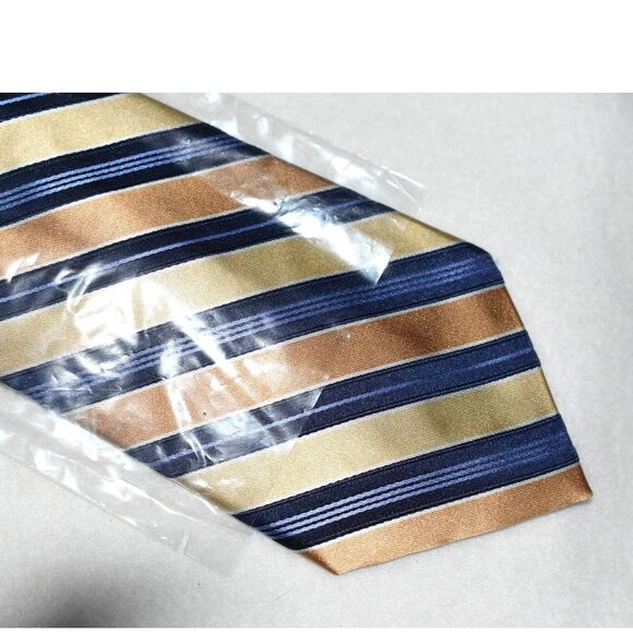 NIP Croft & Barrow 100% Silk Blue/Gold Striped Ultramodern Elegant Tie - Picture 3 of 3